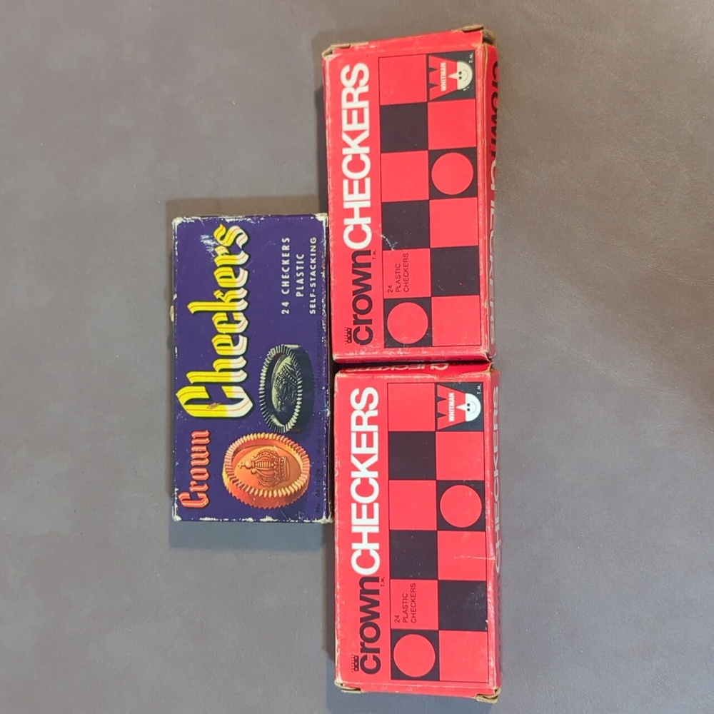 Vintage lot Whitman Crown self stacking plastic checkers 3 boxes of 24 from 1969